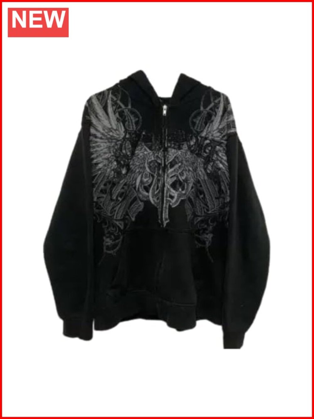 Y2K Grunge Zip Up Hoodie Oversized Emo Goth Streetwear Graphic Jacket